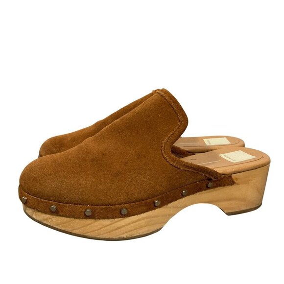 Dolce Vita Brown Suede Wooden Platform Clogs Studded Detail Womens Size 8 - Picture 1 of 12